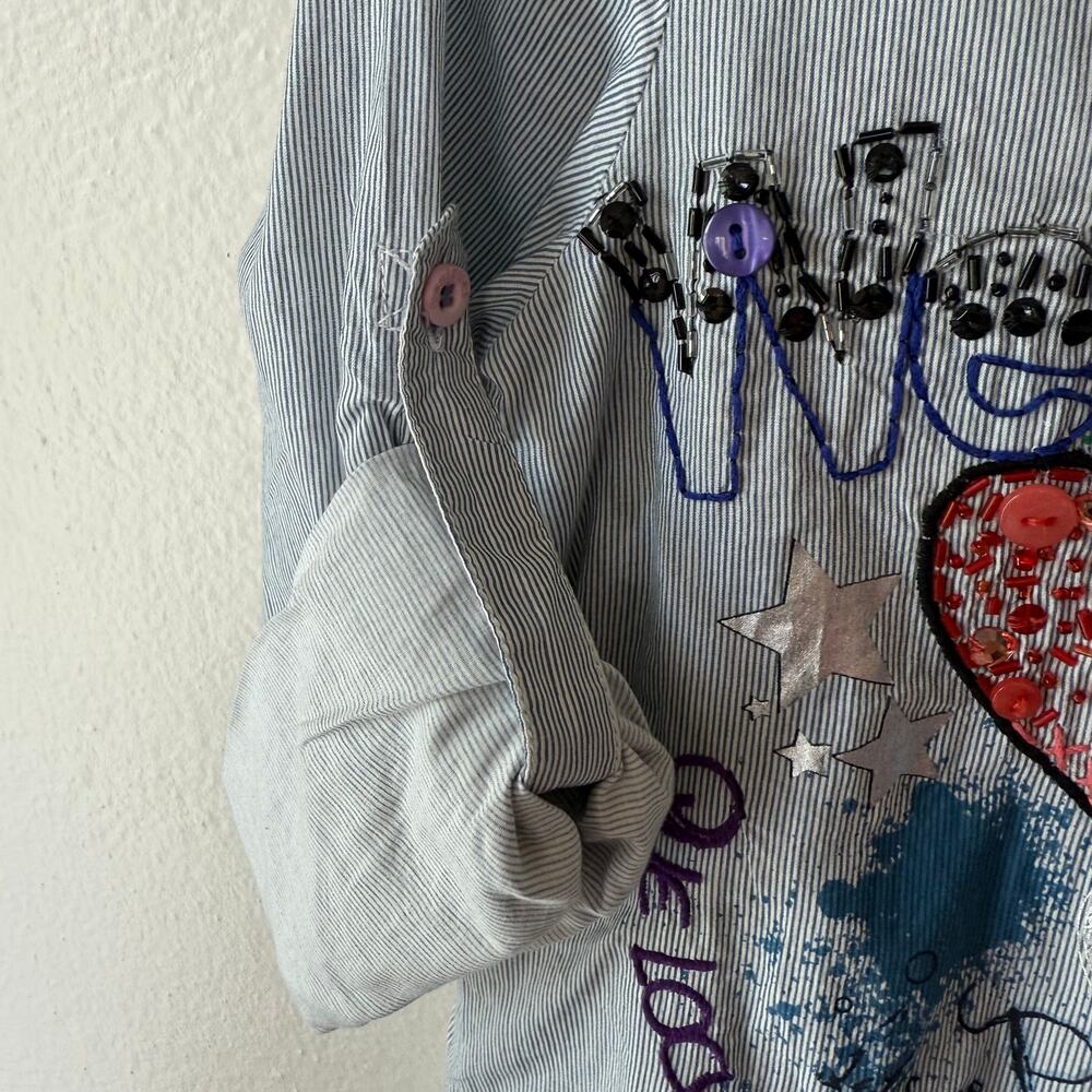 Desigual "We & You" button-down blouse  artsy long-sleeve top Size M - Picture 11 of 14